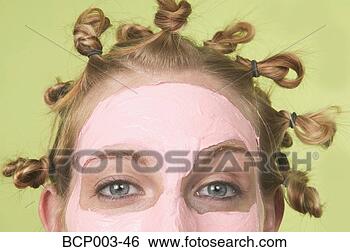 Stock Photo - upper half of 
a woman's face, 
with pale facial 
mask on. fotosearch 
- search stock 
photos, pictures, 
images, and photo 
clipart