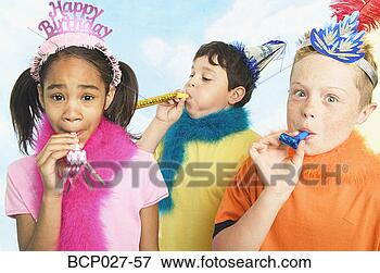Picture - boys and girl 
in party hats. 
fotosearch - search 
stock photos, 
pictures, images, 
and photo clipart