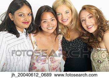 Stock Photograph - portrait of a 
group of young 
woman standing 
together smiling. 
fotosearch - search 
stock photos, 
pictures, images, 
and photo clipart