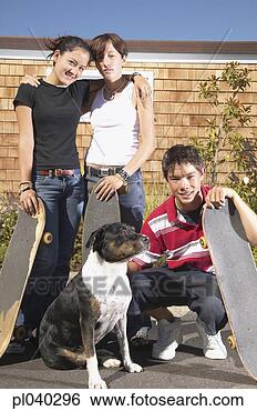 Stock Photo - portrait of two 
teenage girls 
and a teenage 
boy with their 
dog. fotosearch 
- search stock 
photos, pictures, 
images, and photo 
clipart