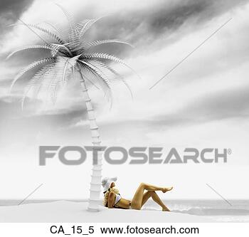 Stock Image - young woman relaxing 
on white beach. 
fotosearch - search 
stock photos, 
pictures, images, 
and photo clipart