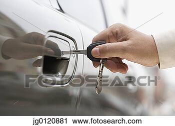 Stock Photography - close up of man's 
hand unlocking 
car door with 
key. fotosearch 
- search stock 
photos, pictures, 
images, and photo 
clipart
