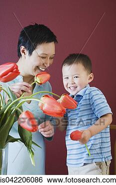Stock Photo - mother and young 
son putting flowers 
in vase. fotosearch 
- search stock 
photos, pictures, 
images, and photo 
clipart