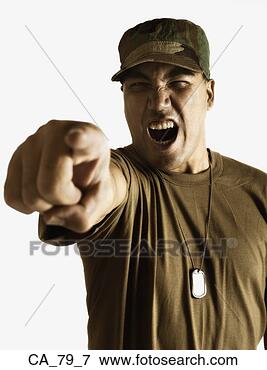 Picture - studio shot of 
male soldier yelling 
and pointing. 
fotosearch - search 
stock photos, 
pictures, images, 
and photo clipart