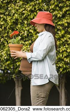 Stock Photo - pregnant woman 
holding potted 
plant outdoors. 
fotosearch - search 
stock photos, 
pictures, images, 
and photo clipart