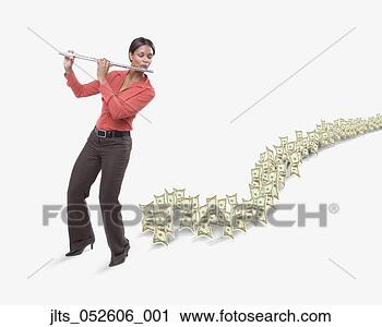 Stock Photography - studio shot of 
dollar bills following 
woman playing 
flute. fotosearch 
- search stock 
photos, pictures, 
images, and photo 
clipart