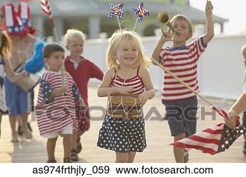 Stock Photograph - young children 
walking in fourth 
of july parade. 
fotosearch - search 
stock photos, 
pictures, images, 
and photo clipart