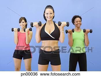 Stock Photo - multi-ethnic women 
lifting weights. 
fotosearch - search 
stock photos, 
pictures, images, 
and photo clipart