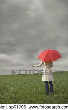 Stock Photo - rear view of woman 
holding umbrella 
in field. fotosearch 
- search stock 
photos, pictures, 
images, and photo 
clipart