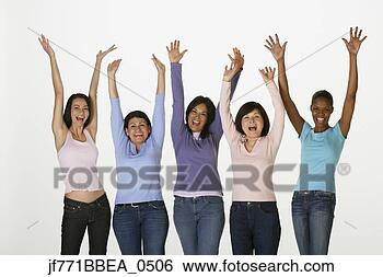 Stock Photo - group of multi-ethnic 
women cheering. 
fotosearch - search 
stock photos, 
pictures, images, 
and photo clipart
