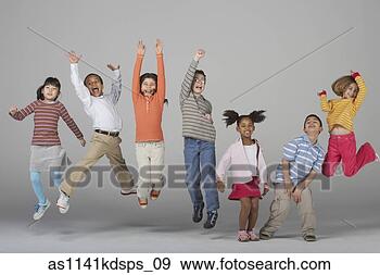 Stock Photograph - multi-ethnic children 
jumping. fotosearch 
- search stock 
photos, pictures, 
images, and photo 
clipart