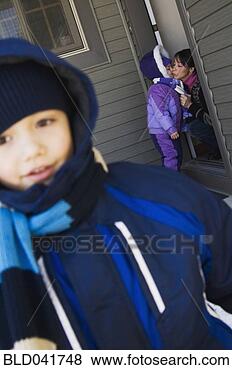 Stock Photo - mother sending 
children to school 
in winter. fotosearch 
- search stock 
photos, pictures, 
images, and photo 
clipart