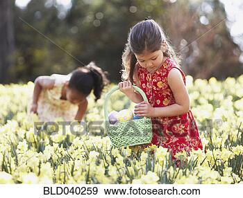 Stock Photograph - multi-ethnic girls 
searching for 
easter eggs. fotosearch 
- search stock 
photos, pictures, 
images, and photo 
clipart