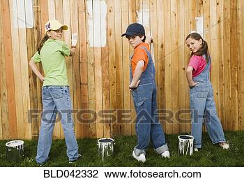 Stock Photo - mixed race children 
painting fence. 
fotosearch - search 
stock photos, 
pictures, images, 
and photo clipart