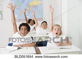 Stock Photo - ethnic-ethnic 
children raising 
hands in class. 
fotosearch - search 
stock photos, 
pictures, images, 
and photo clipart