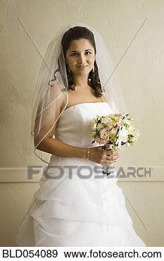 Stock Photograph - hispanic bride 
holding bouquet. 
fotosearch - search 
stock photos, 
pictures, images, 
and photo clipart