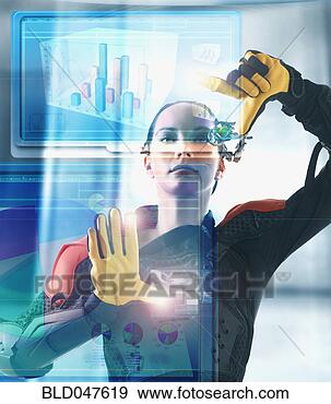 Stock Photograph - digital composite 
of woman using 
futuristic touch 
screen. fotosearch 
- search stock 
photos, pictures, 
images, and photo 
clipart