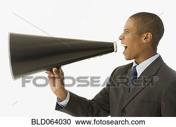 Stock Photography - mixed race businessman 
shouting into 
megaphone. fotosearch 
- search stock 
photos, pictures, 
images, and photo 
clipart