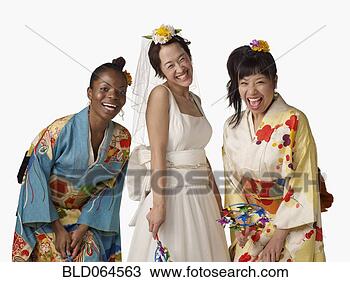 Stock Photo - asian bride with 
bridesmaids in 
traditional clothing. 
fotosearch - search 
stock photos, 
pictures, images, 
and photo clipart