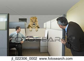 Stock Photo - businessmen looking 
at lion in office 
cubicle. fotosearch 
- search stock 
photos, pictures, 
images, and photo 
clipart