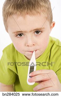 Stock Image - boy with thermometer. 
fotosearch - search 
stock photos, 
pictures, images, 
and photo clipart