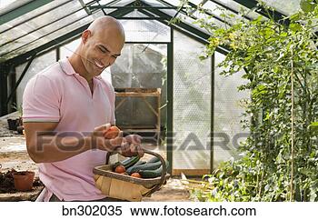 Stock Image - man with basket 
of vegetables. 
fotosearch - search 
stock photos, 
pictures, images, 
and photo clipart