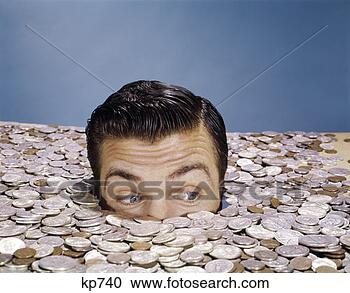 Stock Photography - top of head and 
eyes of man looking 
out from pile 
of coins studio. 
fotosearch - search 
stock photos, 
pictures, images, 
and photo clipart