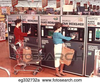 Stock Photography - 1960s 1970s women 
redeeming deposit 
on cans & bottles 
at supermarket. 
fotosearch - search 
stock photos, 
pictures, images, 
and photo clipart