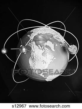 Resim - model,  yeryüzü, 
 uydular,  ilerle, 
 etrafinda,  o. 
fotosearch - foto, 
resim, görüntü 
ve foto klipart 
ara