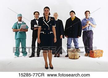 Stock Photo - a line-up of people 
from various occupations, 
 a businesswoman 
stands. fotosearch 
- search stock 
photos, pictures, 
images, and photo 
clipart