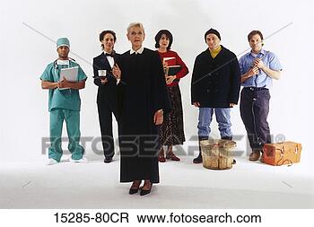 Stock Photo - a line-up of people 
from various occupations, 
 a judge stands 
in. fotosearch 
- search stock 
photos, pictures, 
images, and photo 
clipart