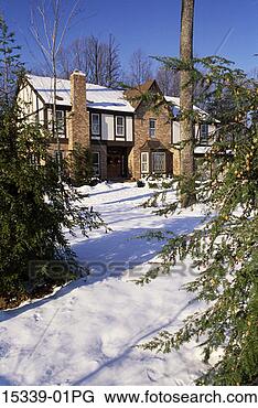 Stock Photo - exterior of tudor 
style house in 
winter. fotosearch 
- search stock 
photos, pictures, 
images, and photo 
clipart