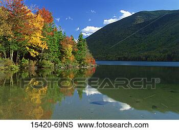 Stock Photo - autumn reflections, 
 echo lake at 
foot of cannon 
mountain,  white. 
fotosearch - search 
stock photos, 
pictures, images, 
and photo clipart