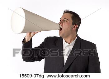 Stock Photo - businessman yelling 
through megaphone. 
fotosearch - search 
stock photos, 
pictures, images, 
and photo clipart