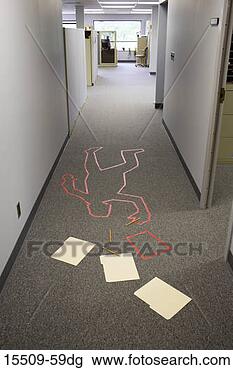 Stock Photo - crime scene outline 
of victim on hallway 
floor in office. 
fotosearch - search 
stock photos, 
pictures, images, 
and photo clipart