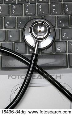 Banco de Imagem - estetoscópio, 
 laptop,  computador, 
 teclado. fotosearch 
- busca de fotos, 
imagens e clipart