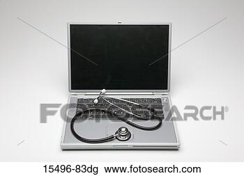 Banco de Imagem - laptop,  computador, 
 estetoscópio. 
fotosearch - busca 
de fotos, imagens 
e clipart