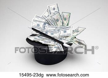 Stock Photo - black top hat 
filled with money 
and wand. fotosearch 
- search stock 
photos, pictures, 
images, and photo 
clipart