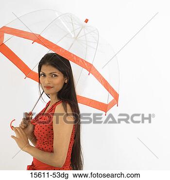 Stock Photo - smiling woman 
with umbrella. 
fotosearch - search 
stock photos, 
pictures, images, 
and photo clipart