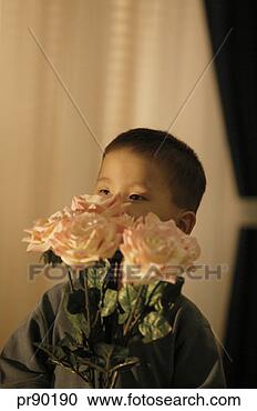 Stock Photography - boy smelling flowers. 
fotosearch - search 
stock photos, 
pictures, images, 
and photo clipart