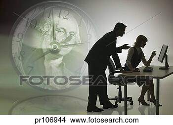 Stock Photo - silhouette of 
business team 
in office,  clock 
with dollar bill 
on. fotosearch 
- search stock 
photos, pictures, 
images, and photo 
clipart