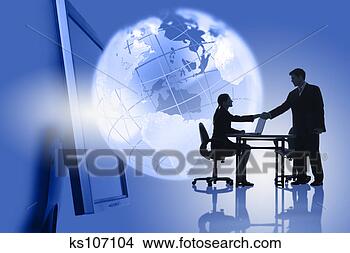 Stock Photo - business people 
shaking hands 
with computer 
monitor and globe. 
fotosearch - search 
stock photos, 
pictures, images, 
and photo clipart