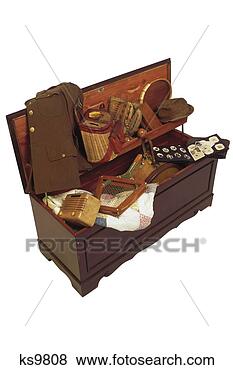 Stock Photo - wooden chest filled 
with antique items. 
fotosearch - search 
stock photos, 
pictures, images, 
and photo clipart