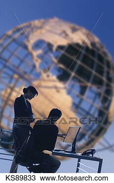 Stock Photo - businessteam at 
computer, globe 
in background. 
fotosearch - search 
stock photos, 
pictures, images, 
and photo clipart