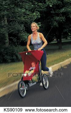 Stock Photograph - woman jogging 
with baby in stroller. 
fotosearch - search 
stock photos, 
pictures, images, 
and photo clipart