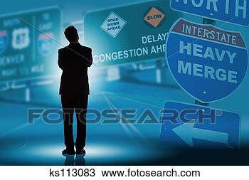 Stock Photo - man standing on 
highway surrounded 
by signs, concept. 
fotosearch - search 
stock photos, 
pictures, images, 
and photo clipart