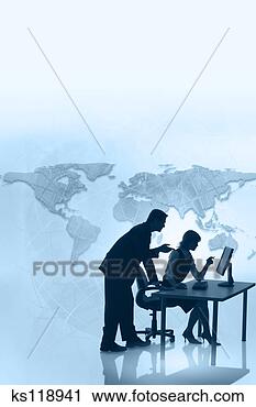 Stock Photography - business team 
using computer, 
map in background. 
fotosearch - search 
stock photos, 
pictures, images, 
and photo clipart