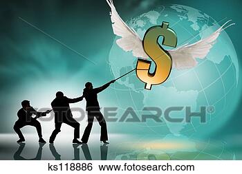 Stock Photo - silhouette of  businesspeople  playing tug of  war with dollar  sign. fotosearch  - search stock  photos, pictures,  images, and photo  clipart