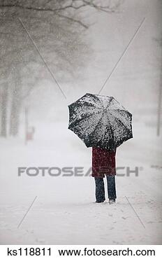 Arquivo de Fotografia - pessoa,  andar, 
 neve,  guarda-chuva. 
fotosearch - busca 
de fotos, imagens 
e clipart