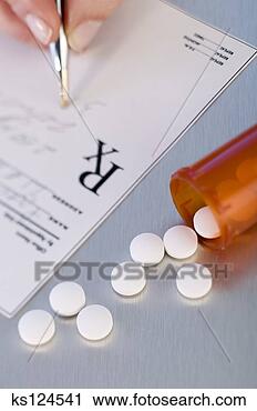 Stock Photography - person writing 
a prescription 
near spilled bottle 
of pills. fotosearch 
- search stock 
photos, pictures, 
images, and photo 
clipart